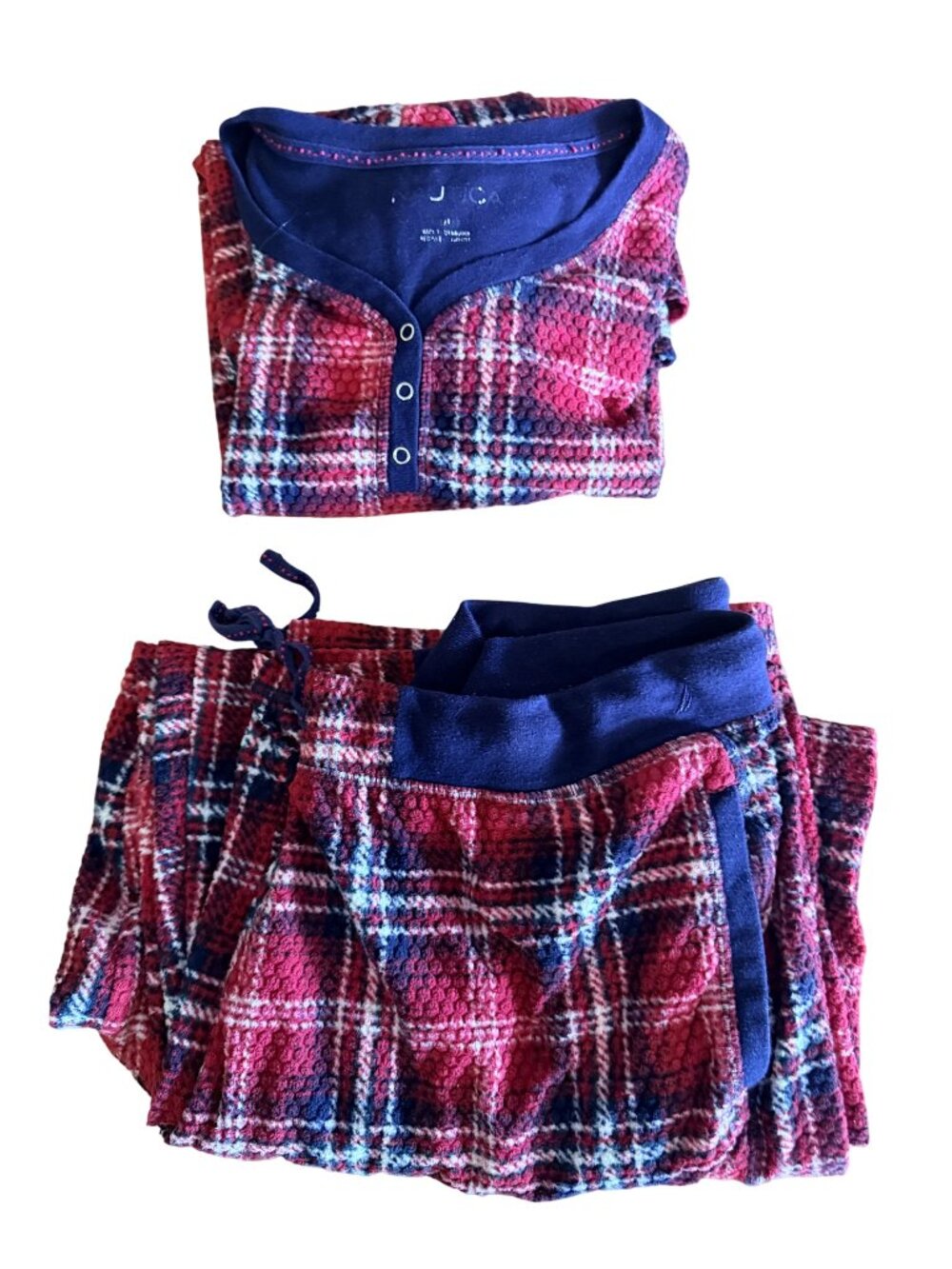 Nautica Womens Red Plaid Long Sleeve Pajama Set XXL With Pockets